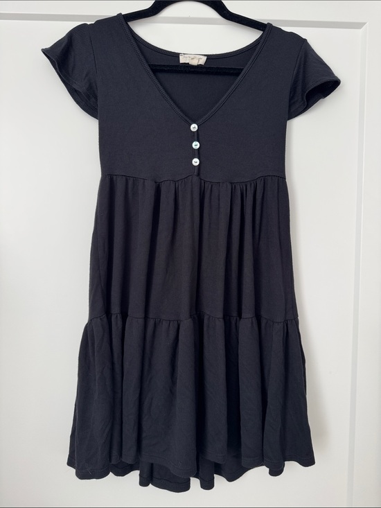 See You Monday Dresses & Skirts - Black Tiered Short Sleeve Ribbed Dress